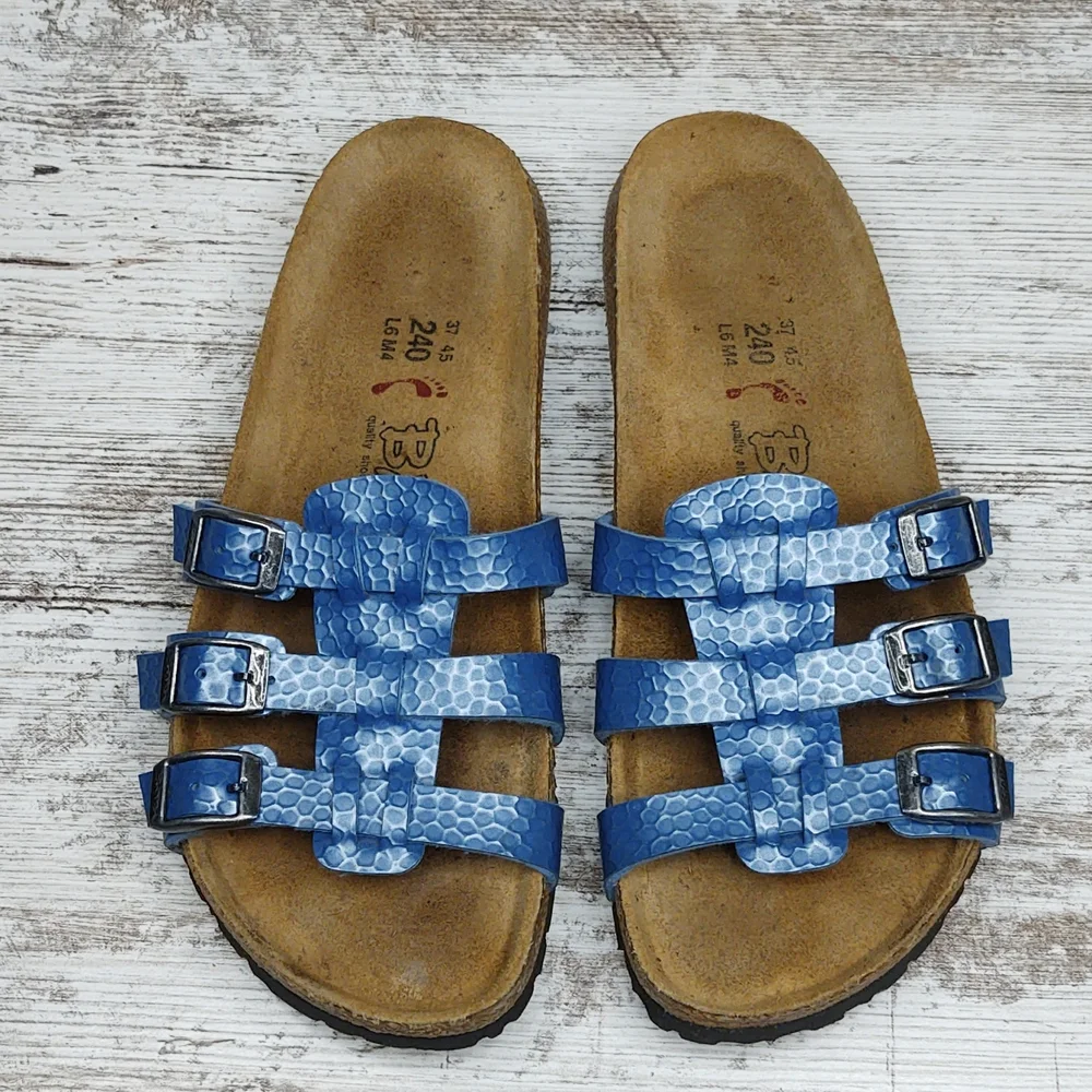 🟦Sz 37 Like New Birkenstock Blue Triple Strap Slide Sandal - Picture 6 of 16